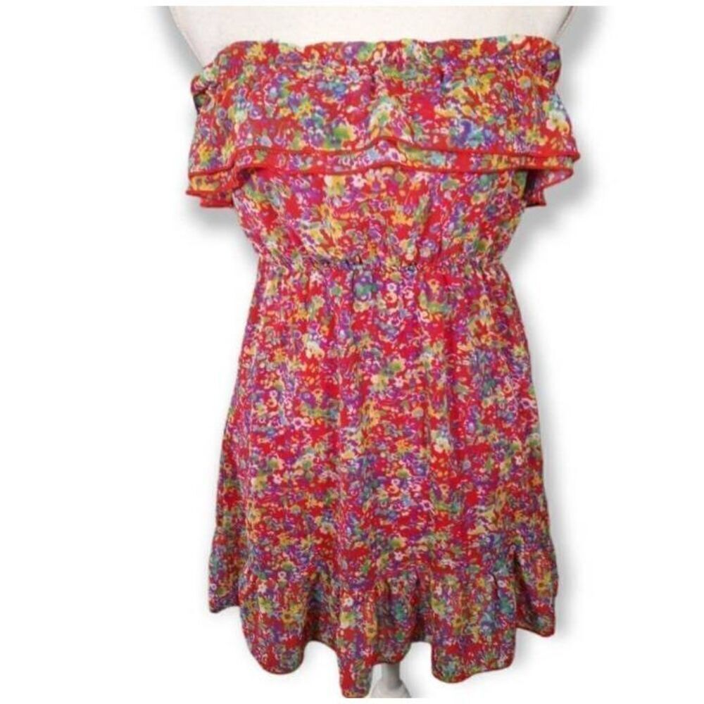 FOREVER 21 RED MULTICOLOR STRAPLESS MINI DRESS SZ.S EUC.